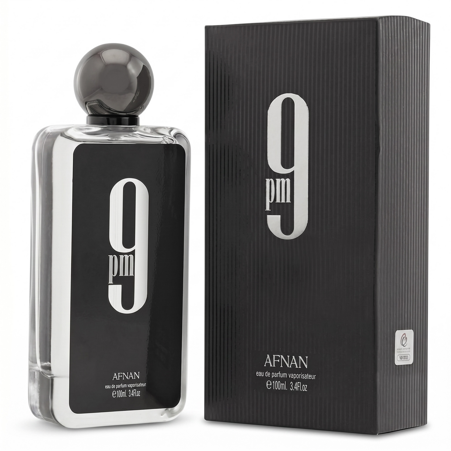 Afnan 9PM perfume bottle and packaging on a white background