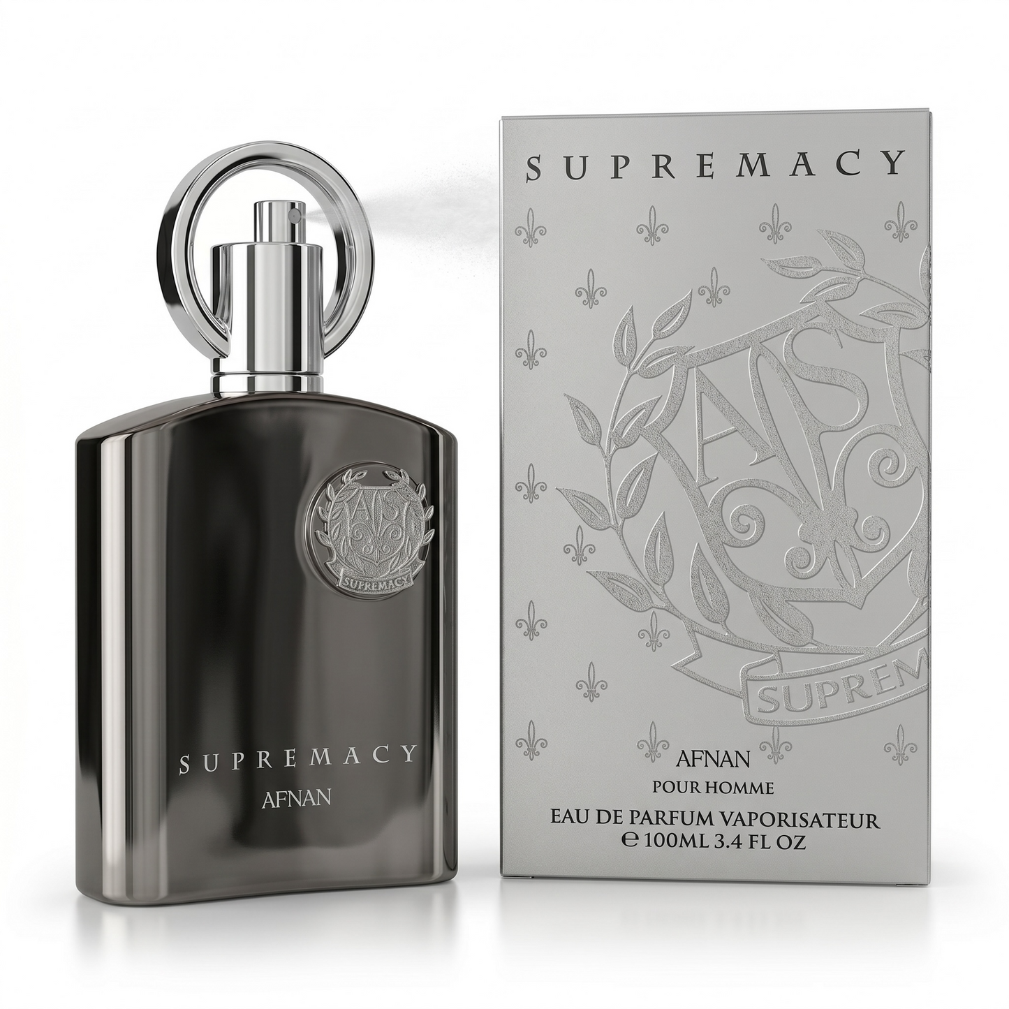 Supremacy Afnan perfume bottle and packaging on a white background