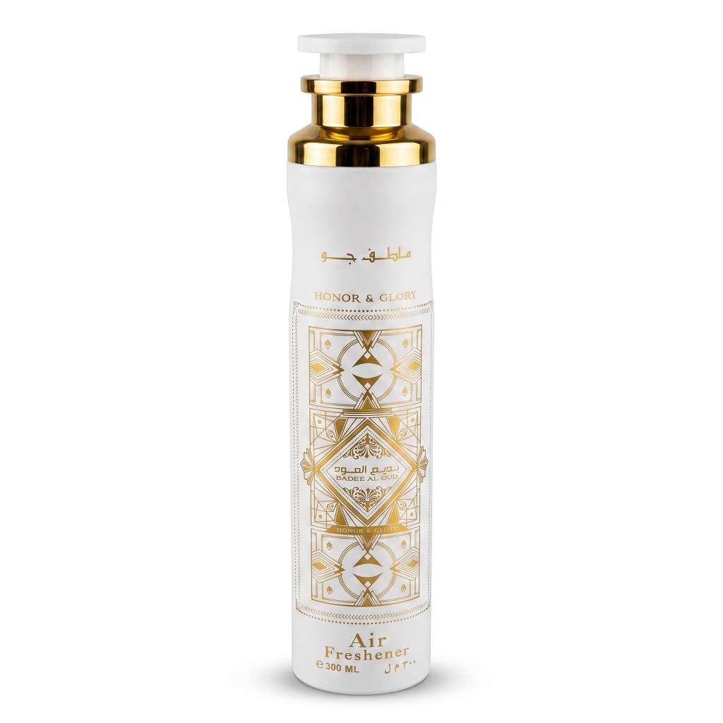 White and gold air freshener bottle on a white background