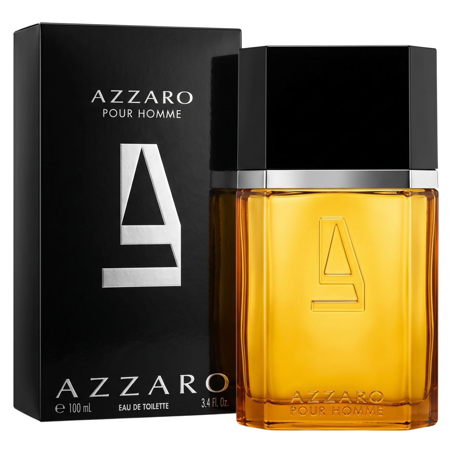 Azzaro Pour Homme perfume bottle and packaging on a white background