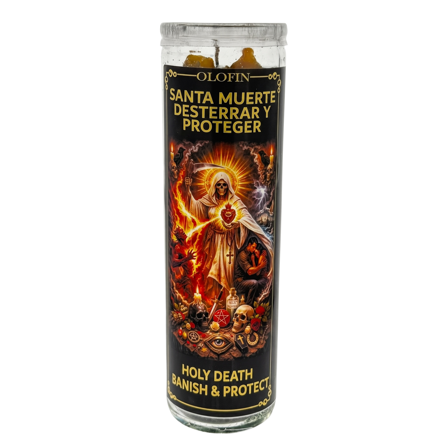 Santa Muerte Desterrar Y Protege (Holy Banish & Protect) Prepared Ritual Candle Perfumed Vela Preparada