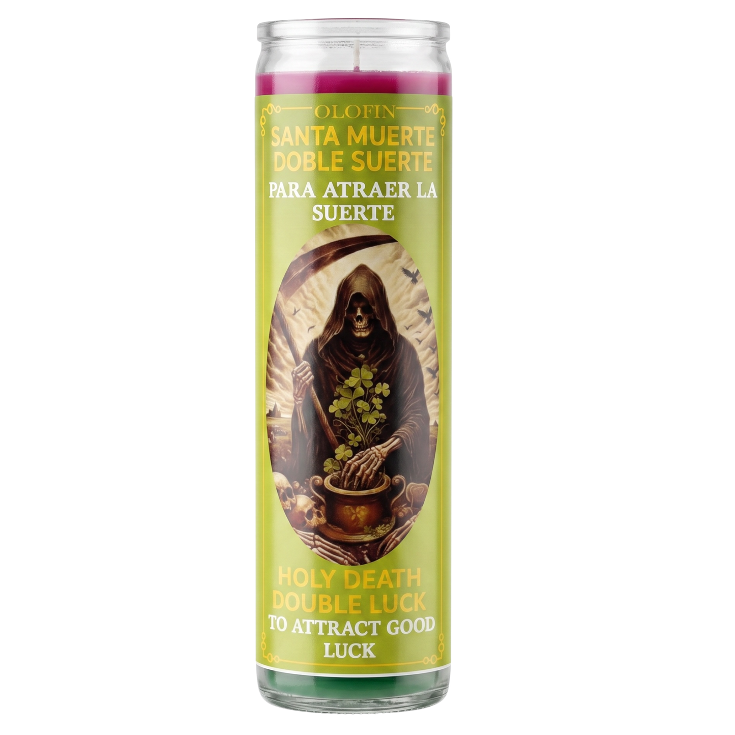 Santa Muerte Doble Suerte (Holy Death Double Luck) Prepared Ritual Candle Perfumed Vela Preparada