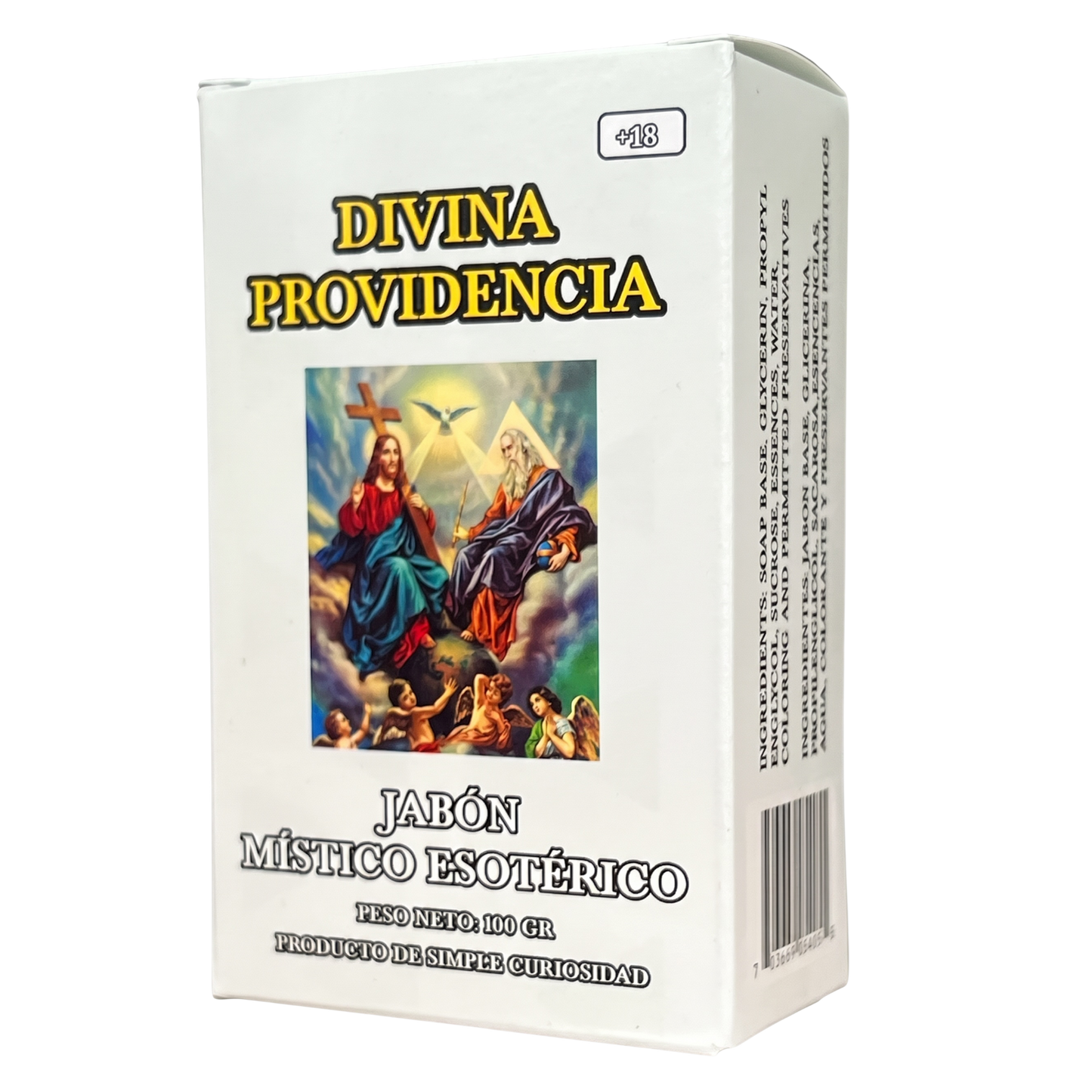 Soap packaging with religious imagery and text on a white background