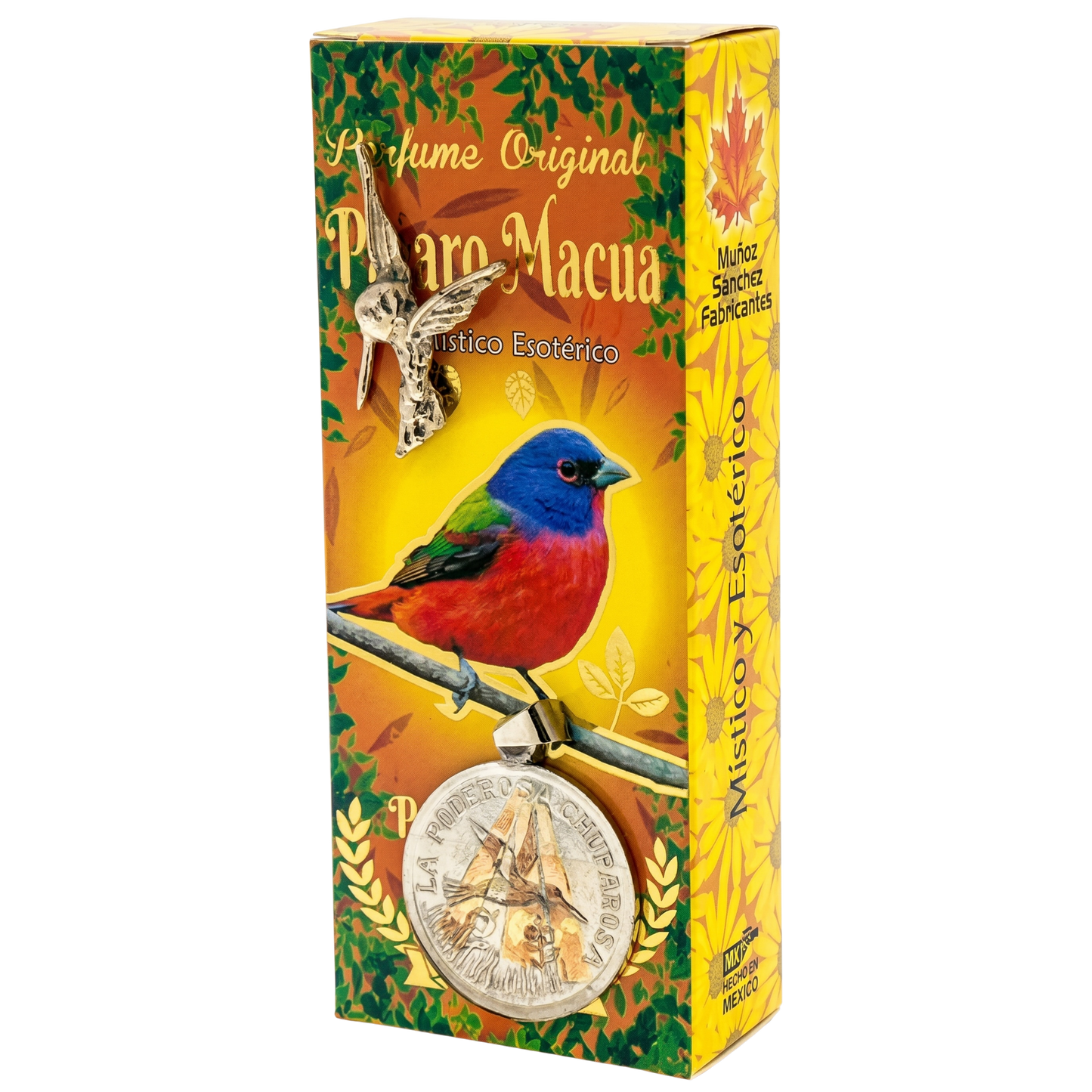 Colorful packaging of a Parra Macua product with a bird illustration on a white background