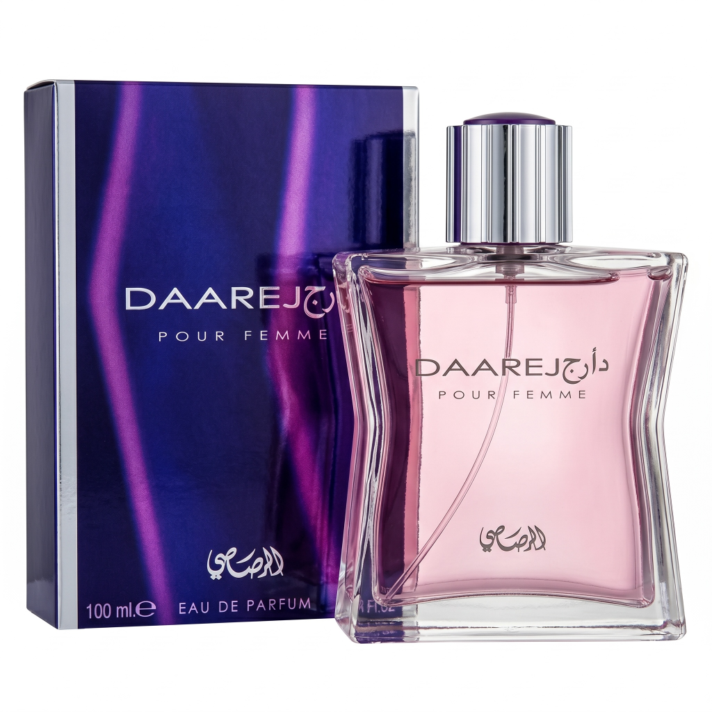 DAAREJ pour Femme perfume bottle and packaging on a white background