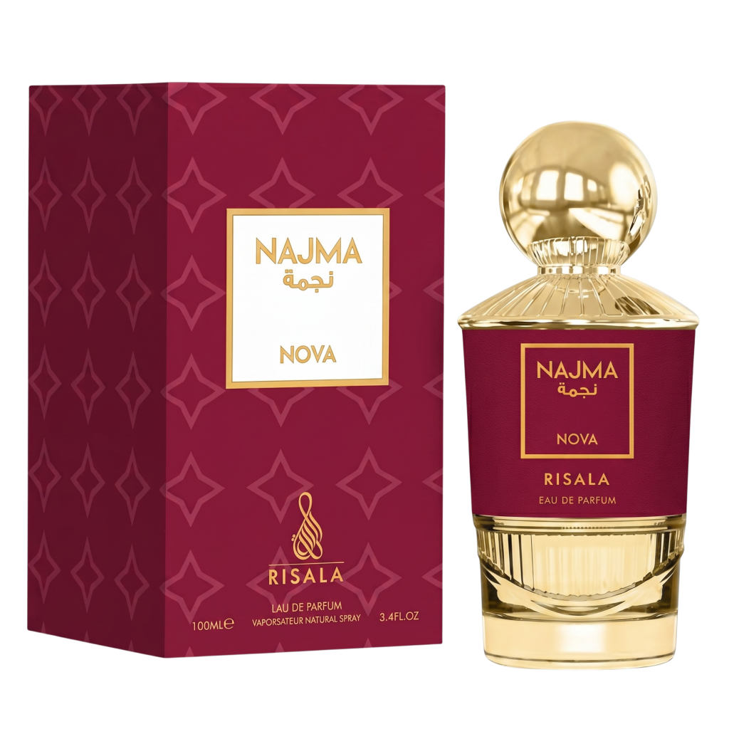 Najma Nova Risala perfume bottle and packaging on a white background