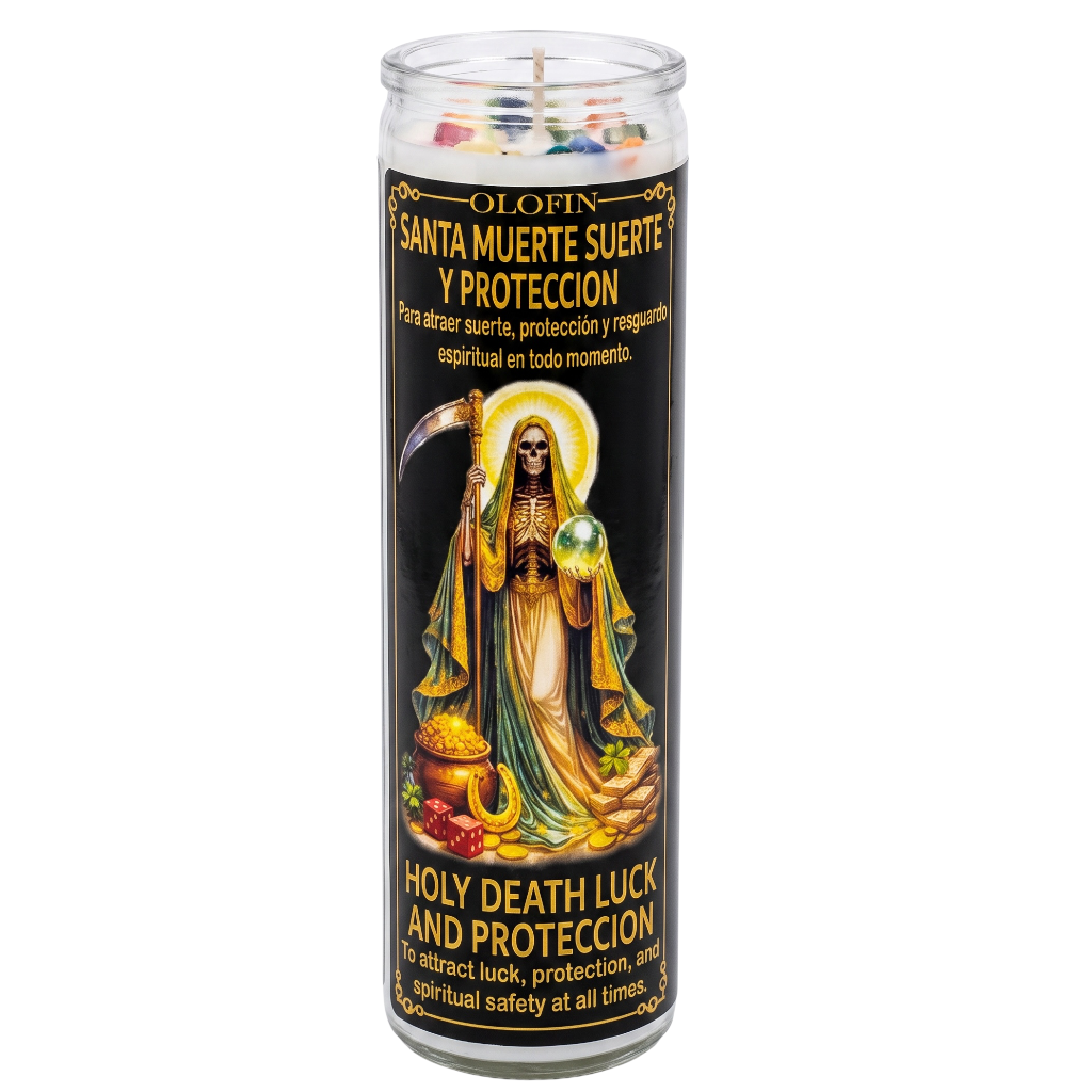 Santa Muerte Suerte Y Proteccion (Holy Death Luck & Protection) Prepared Ritual Candle Perfumed