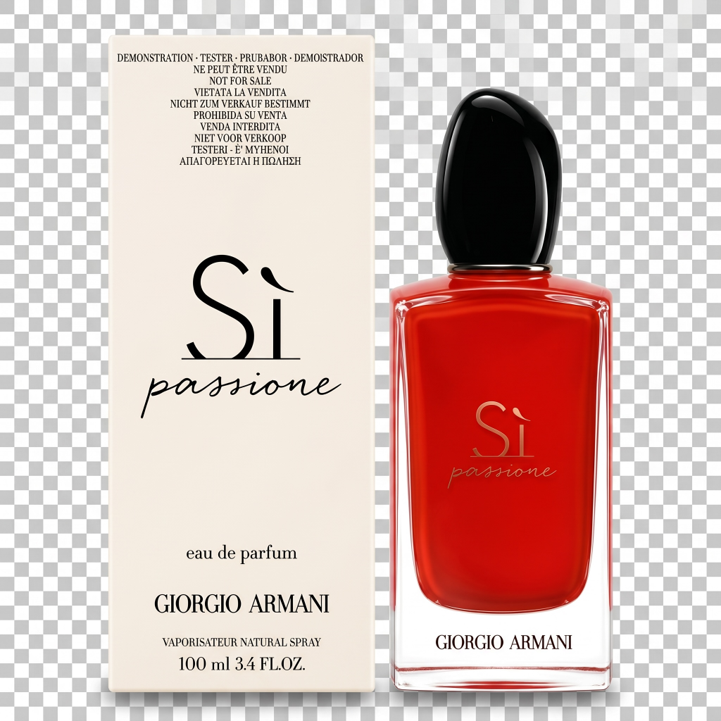 Giorgio Armani Si Passione perfume bottle and packaging on a transparent background
