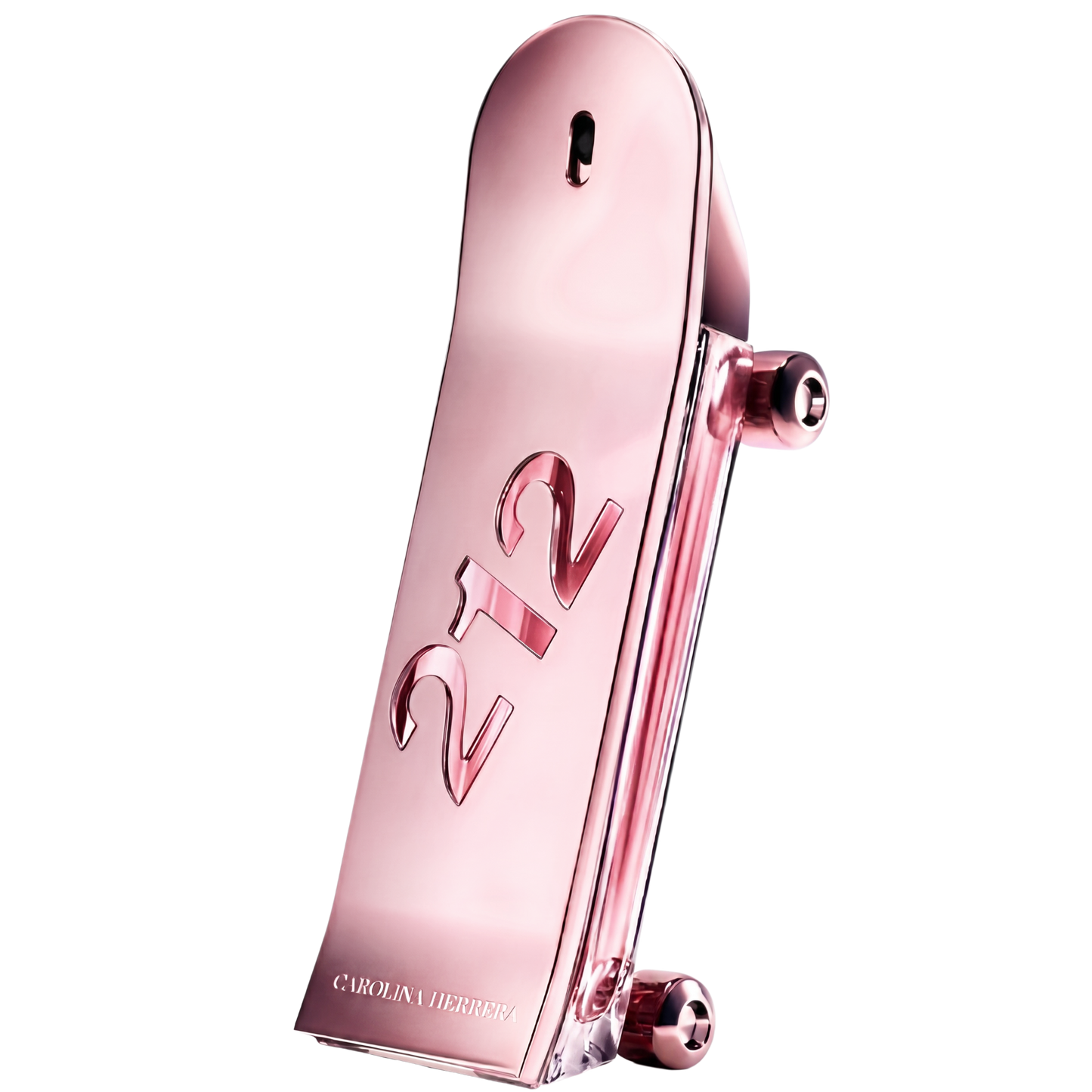 Pink perfume bottle with '12' design on a white background
