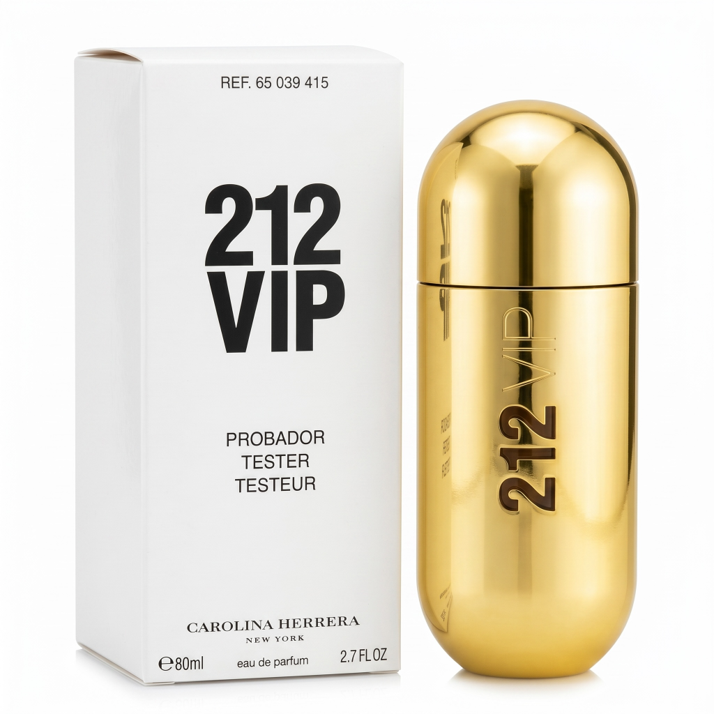 Gold 212 VIP perfume bottle with packaging on a white background
