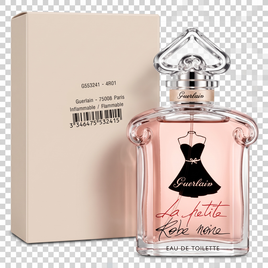 Guerlain perfume bottle and packaging on a transparent background