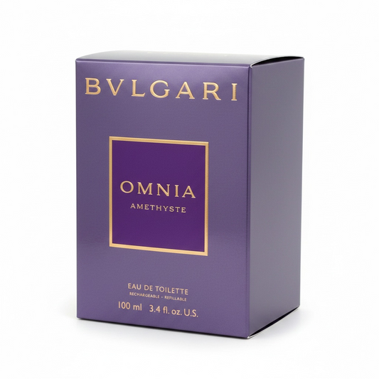 Bulgari Omnia Amethyste Eau de Toilette packaging on a white background