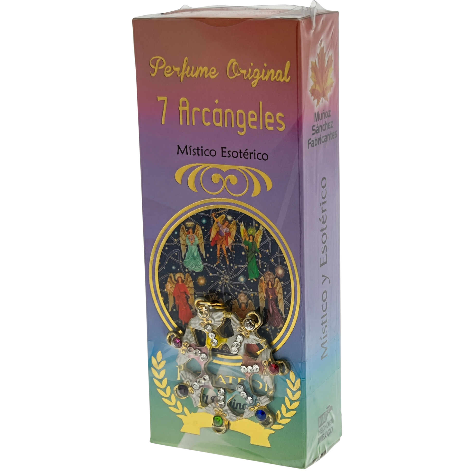Box of 7 Archangels perfume with angel illustrations on a white background