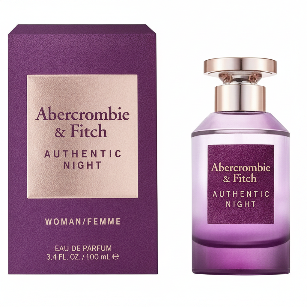 Abercrombie & Fitch Authentic Night perfume bottle and packaging on a white background