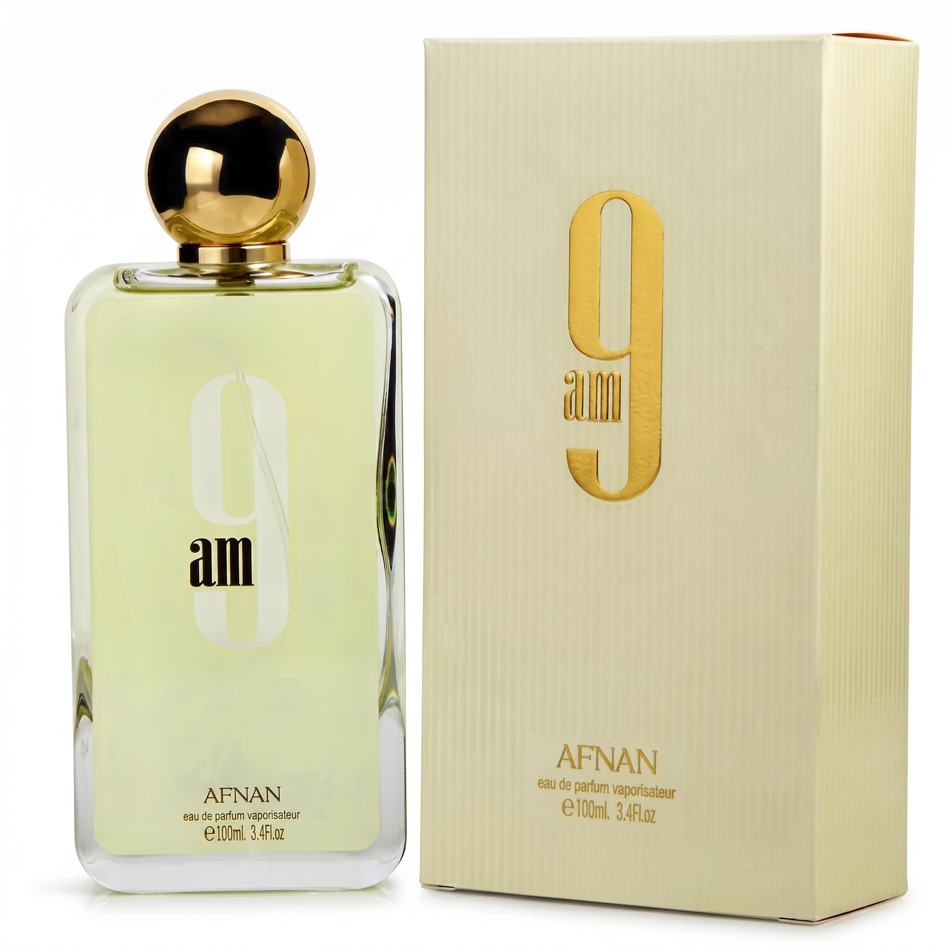 Afnan perfume bottle and packaging on a white background