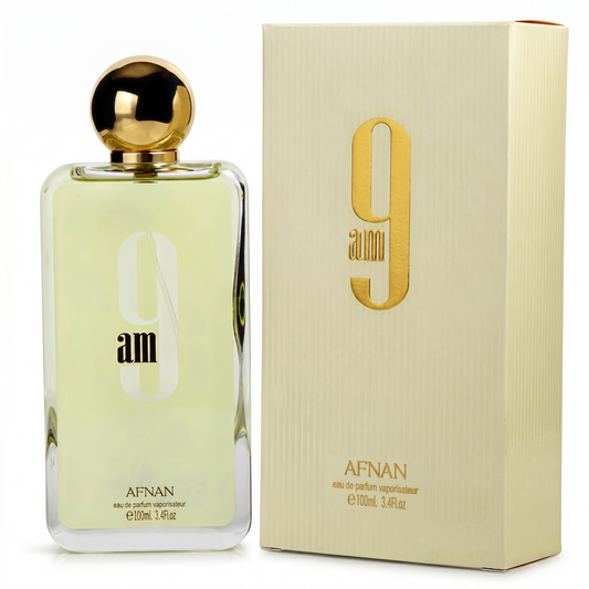 Afnan perfume bottle and packaging on a white background