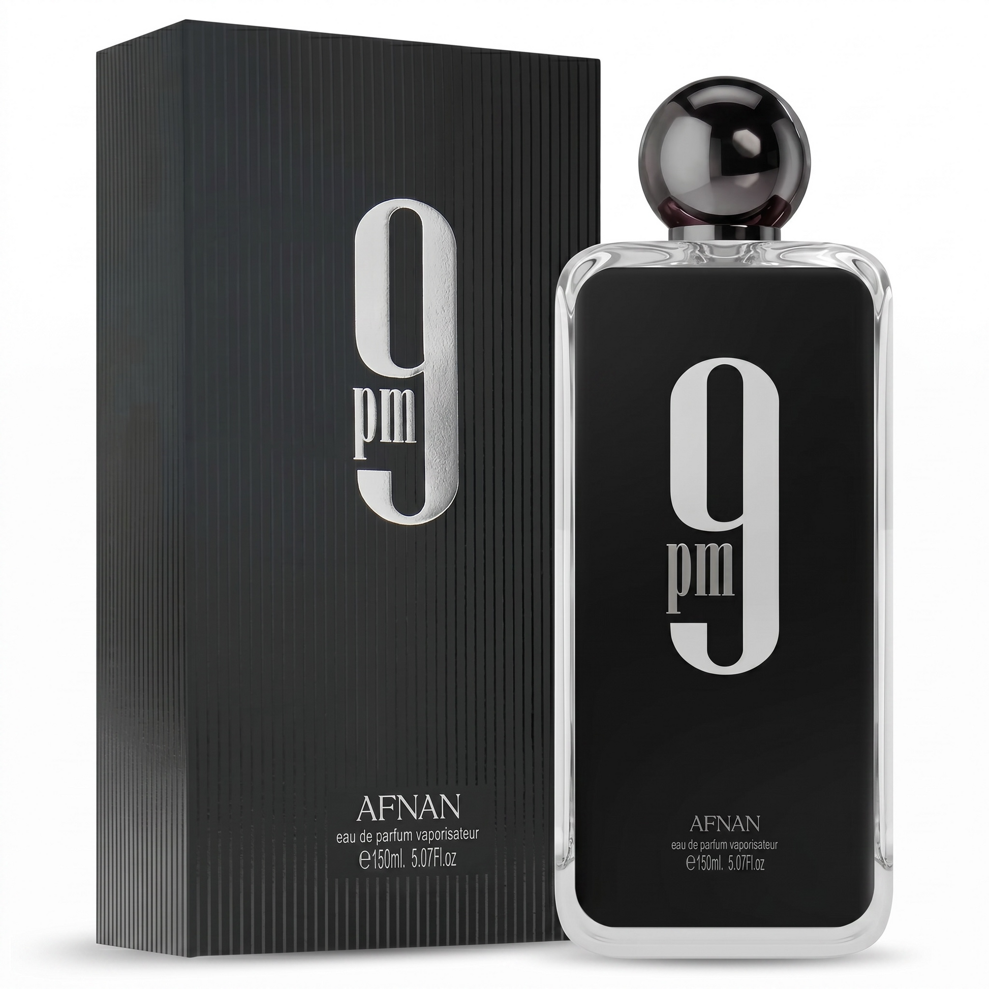Afnan 9PM perfume bottle and packaging on a white background