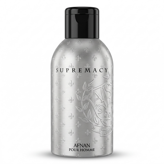 Silver bottle of Afnan Supremacy pour homme on a white background