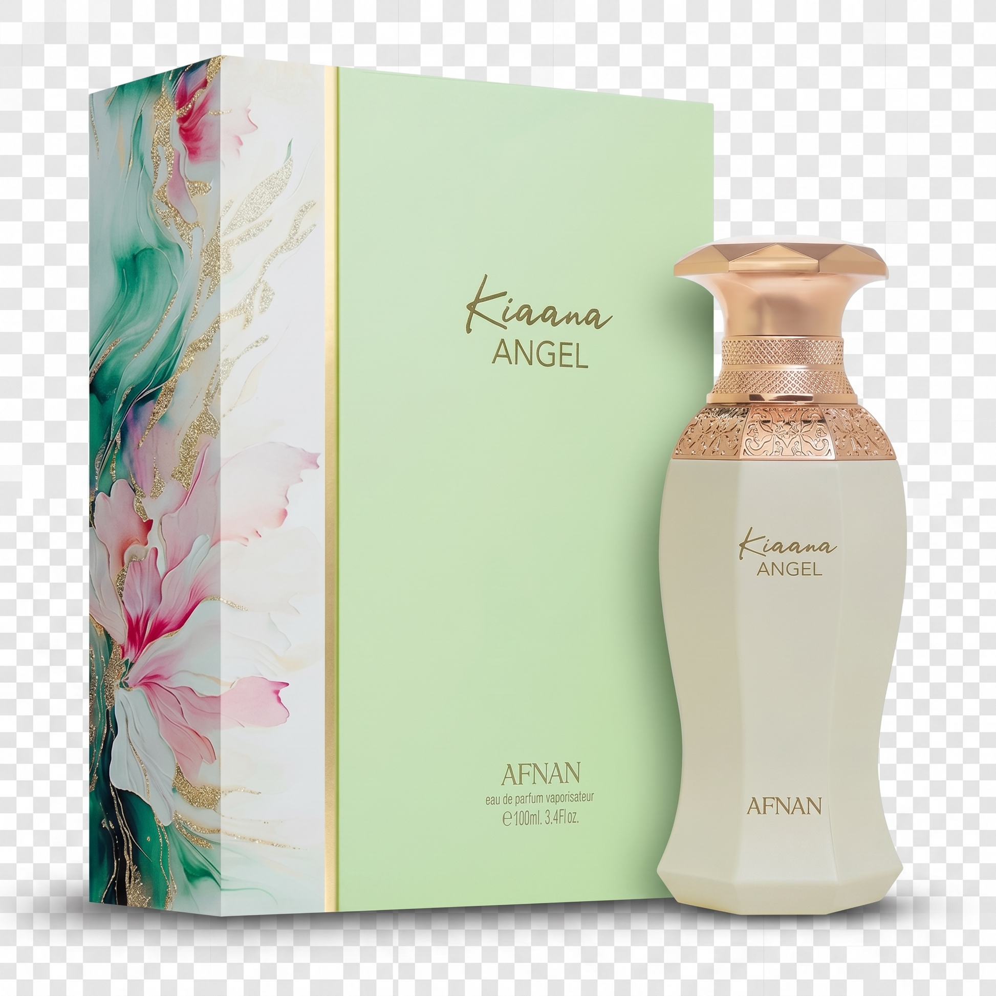 Kiaana Angel perfume bottle and packaging on a transparent background