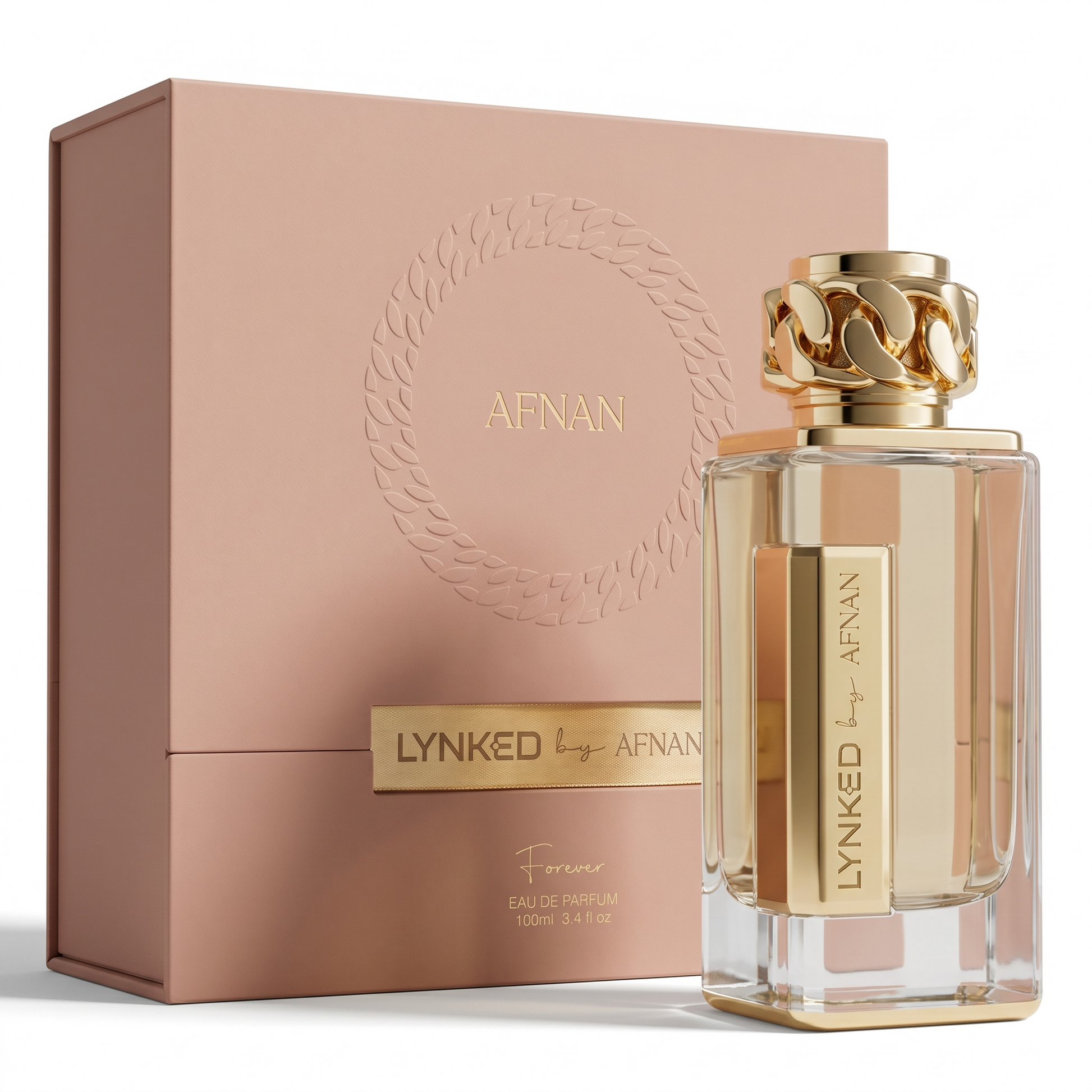 Afnan Lynked perfume bottle and packaging on a white background