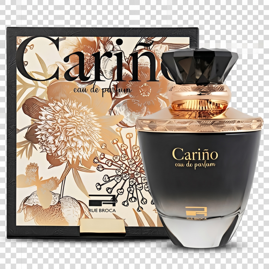 Carino eau de parfum bottle and packaging on a transparent background