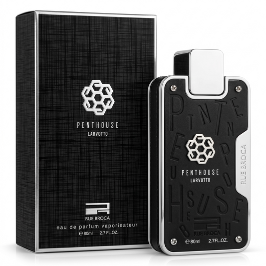 Penthouse Larvotto perfume bottle and packaging on a white background