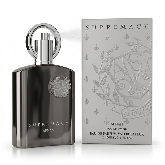 Supremacy Afnan perfume bottle and packaging on a white background