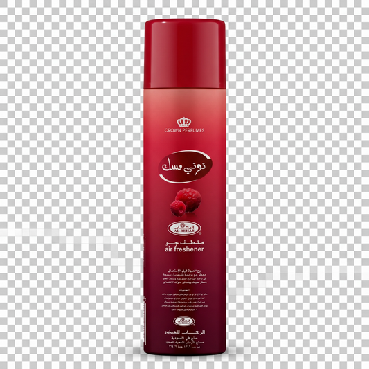 Red air freshener bottle with branding on a transparent background