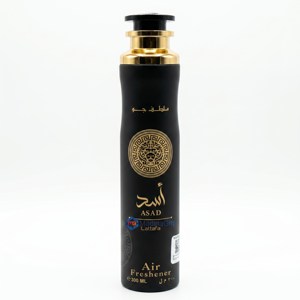 Black air freshener bottle with gold accents on a white background