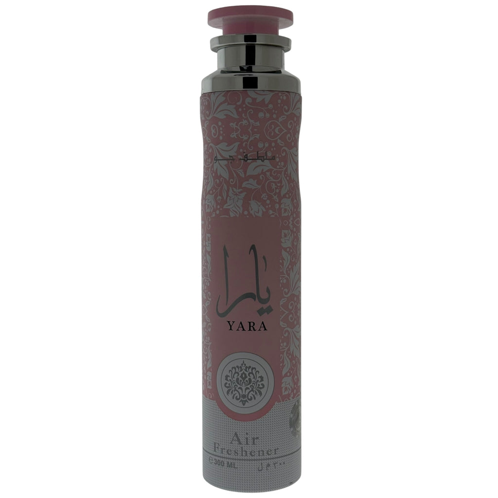 Yara air freshener bottle with pink cap on a white background