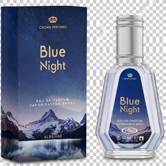 Crown Perfumes Blue Night Eau de Parfum packaging and bottle on a transparent background