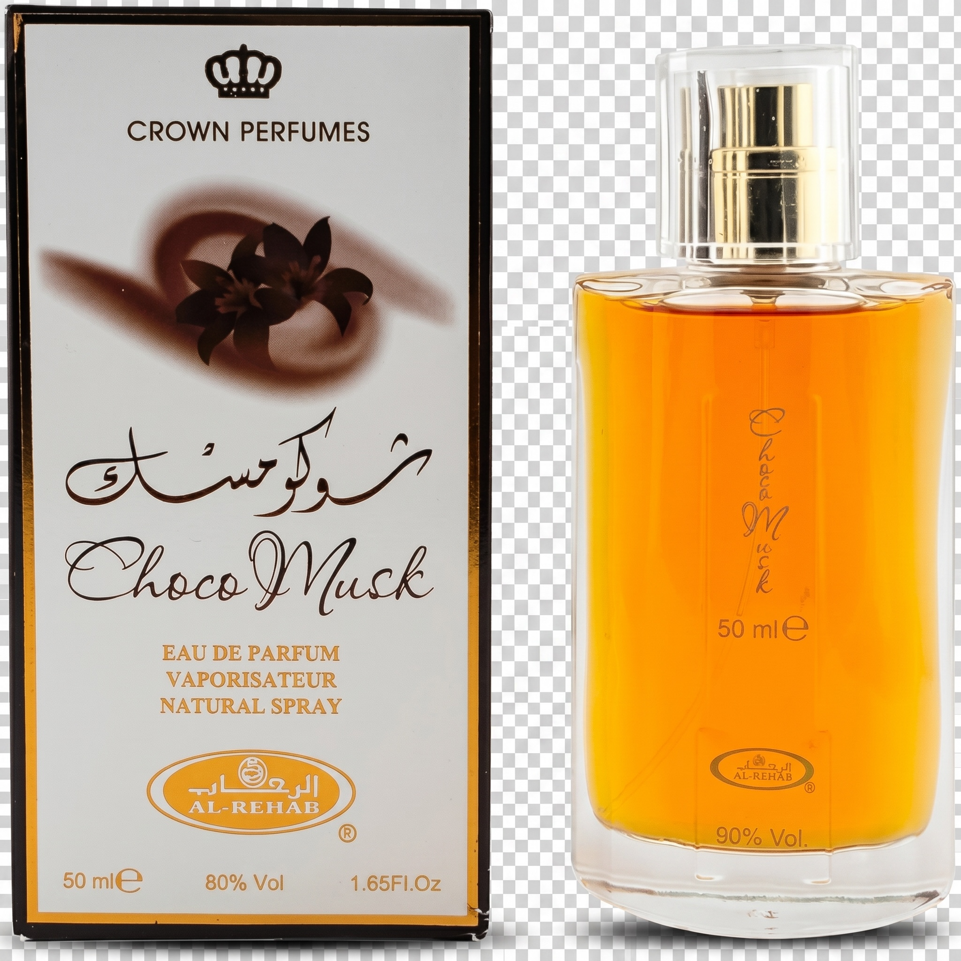 Crown Perfumes Choco Musk Eau de Parfum bottle and packaging on a transparent background