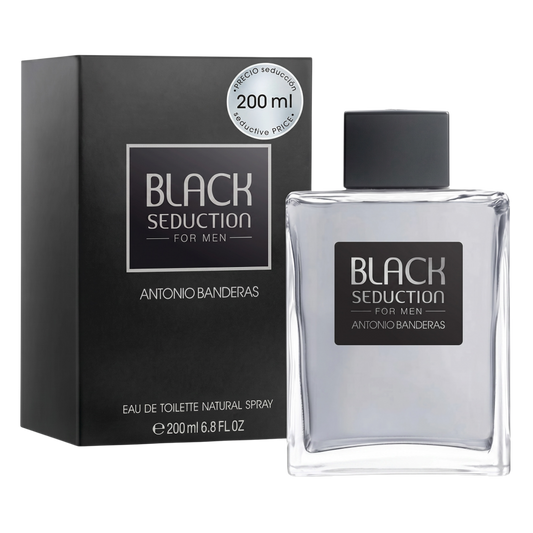 Antonio Banderas Black Seduction perfume bottle and packaging on a white background