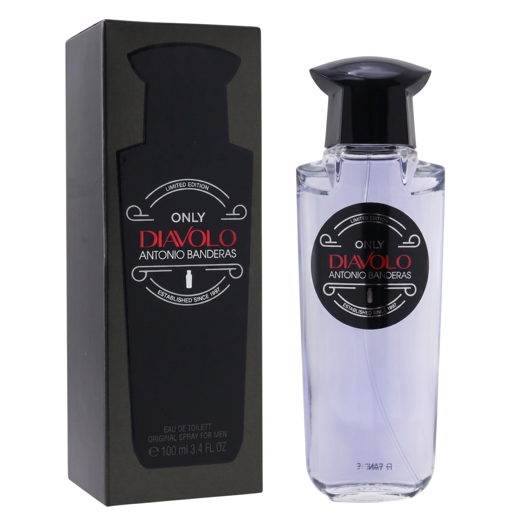 Antonio Banderas Only DiávoólO perfume bottle and packaging on a white background