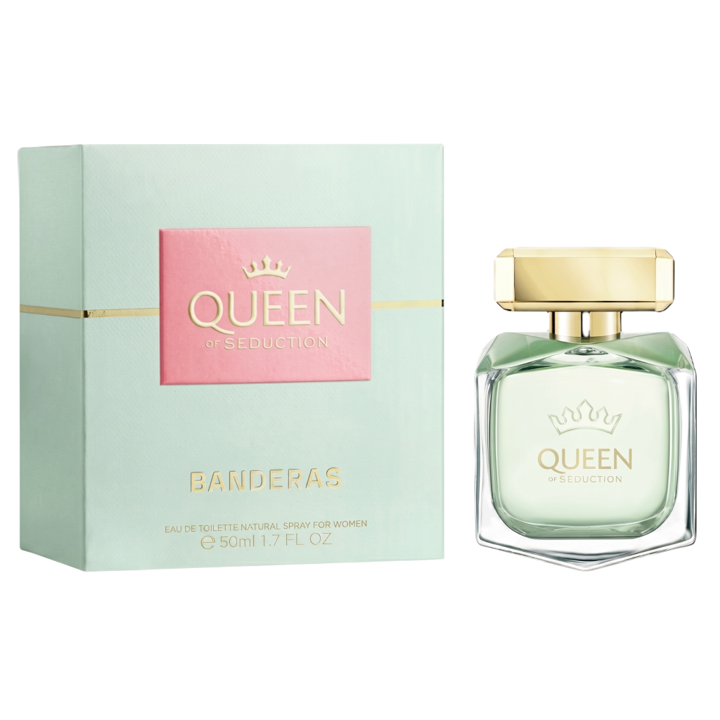 Banderas Queen of Seduction perfume bottle and packaging on a white background