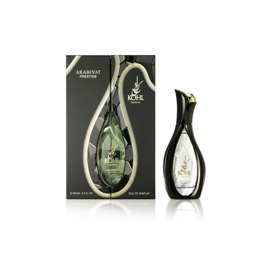 Dubai Perfume LA Arabiyat Prestige Kohl Opulenc eau de parfum bottle and black decorative gift box
