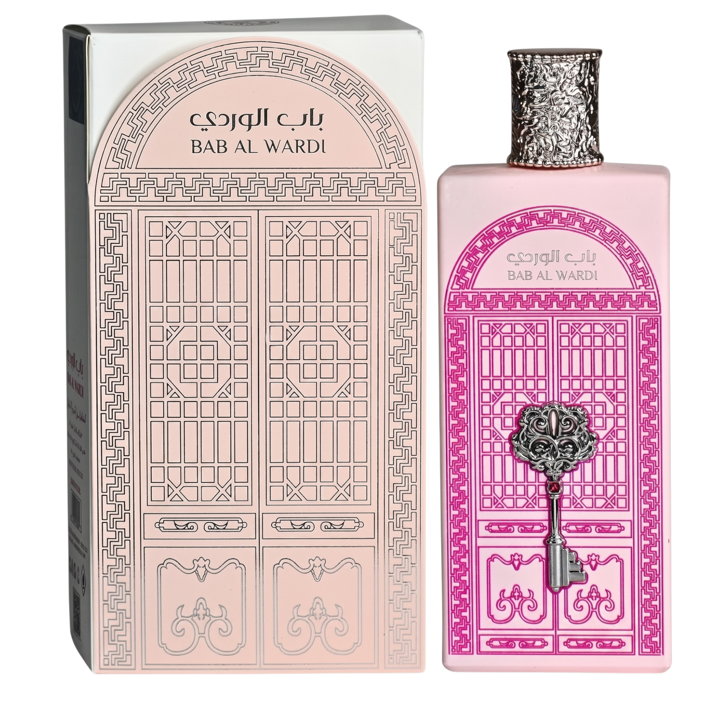 Bab Al Wardi perfume bottle and packaging with decorative design.