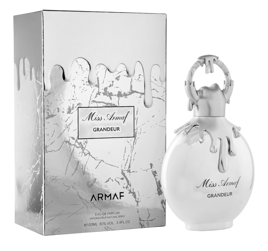 Armaf Miss Armaf Grandeur perfume bottle and packaging on a white background
