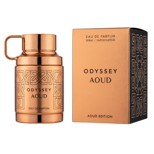 Odyssey Aoud perfume bottle and packaging on a white background
