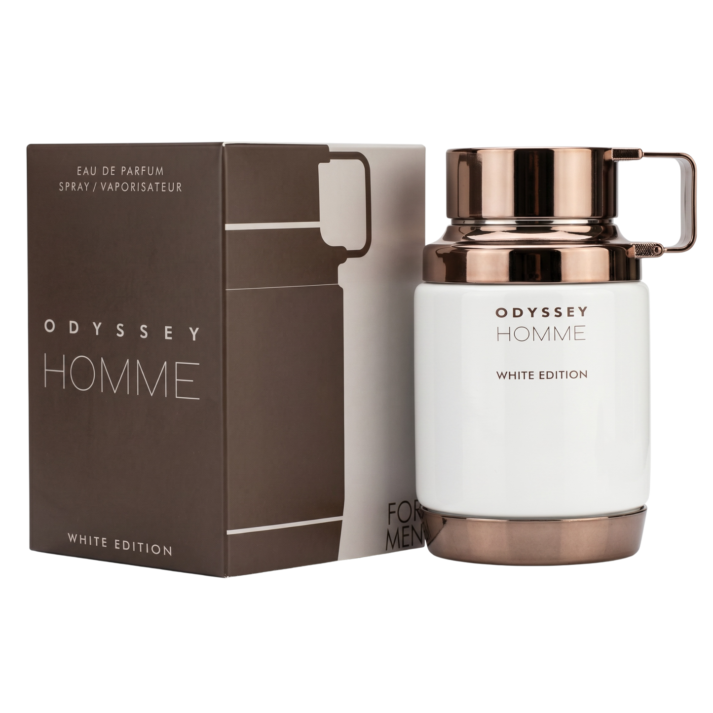 Odyssey Homme White Edition perfume bottle and packaging on a white background