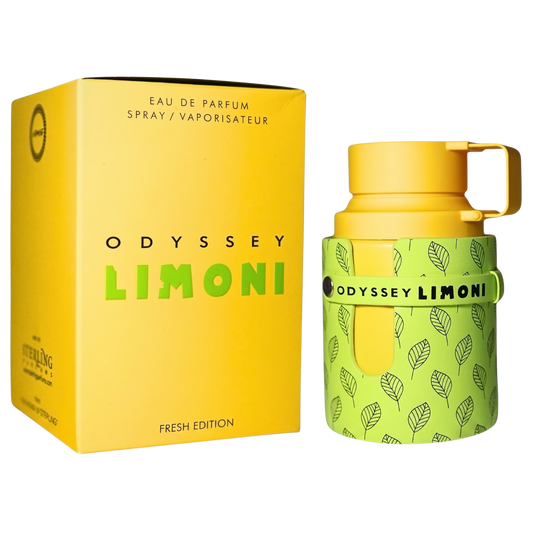 Odyssey Limoni perfume bottle and packaging on a white background