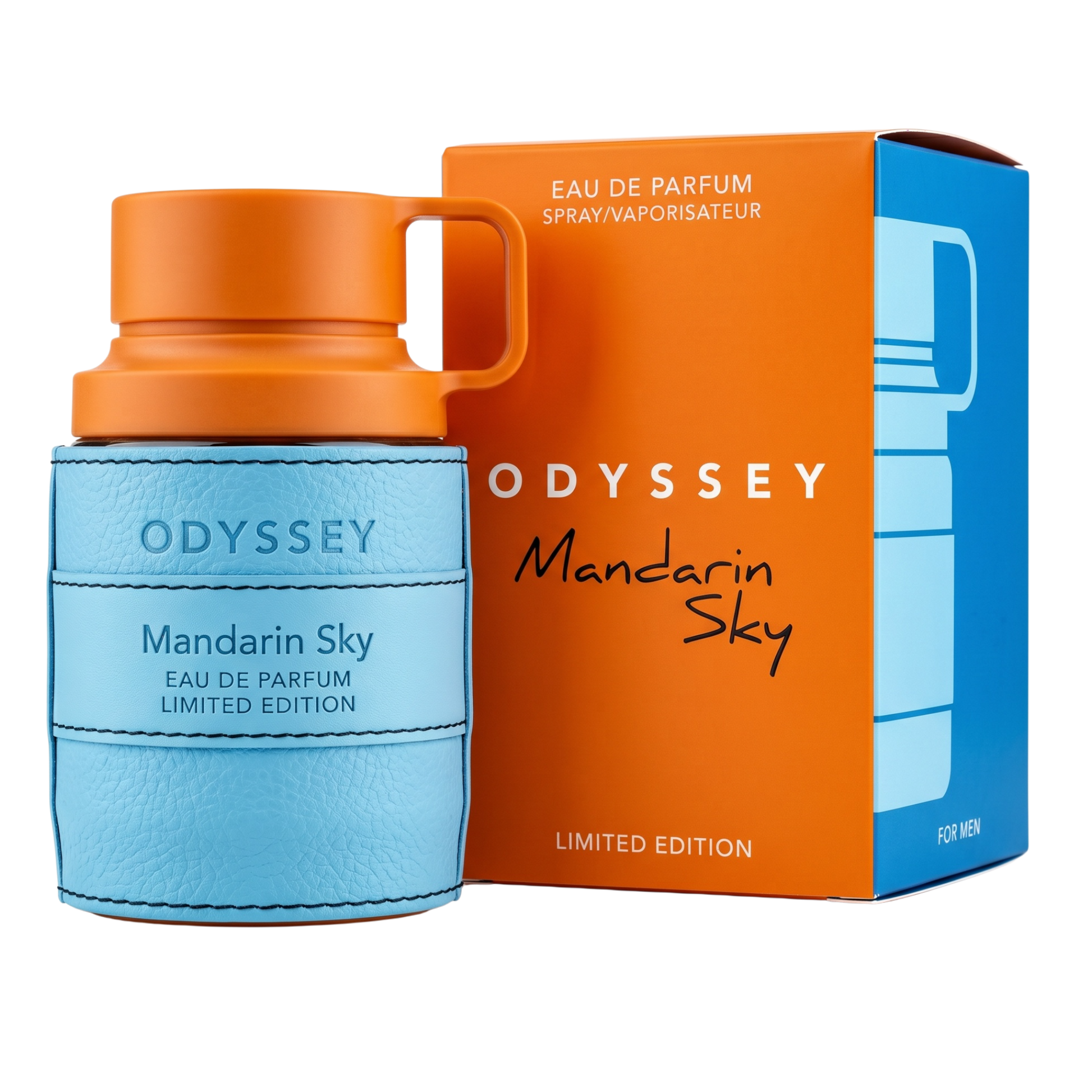Odyssey Mandarin Sky Eau de Parfum with packaging on a white background