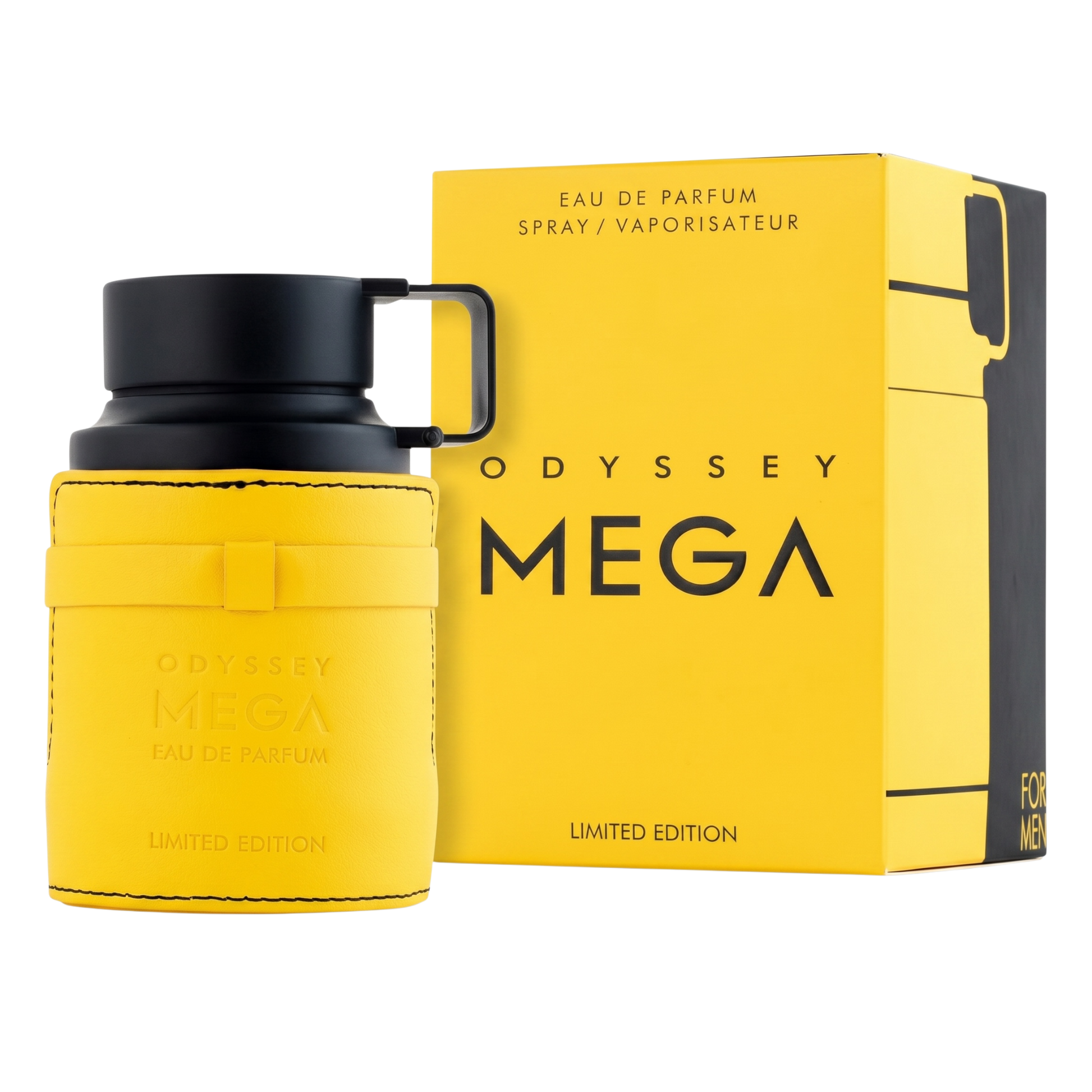 Odyssey Mega perfume bottle and packaging on a white background