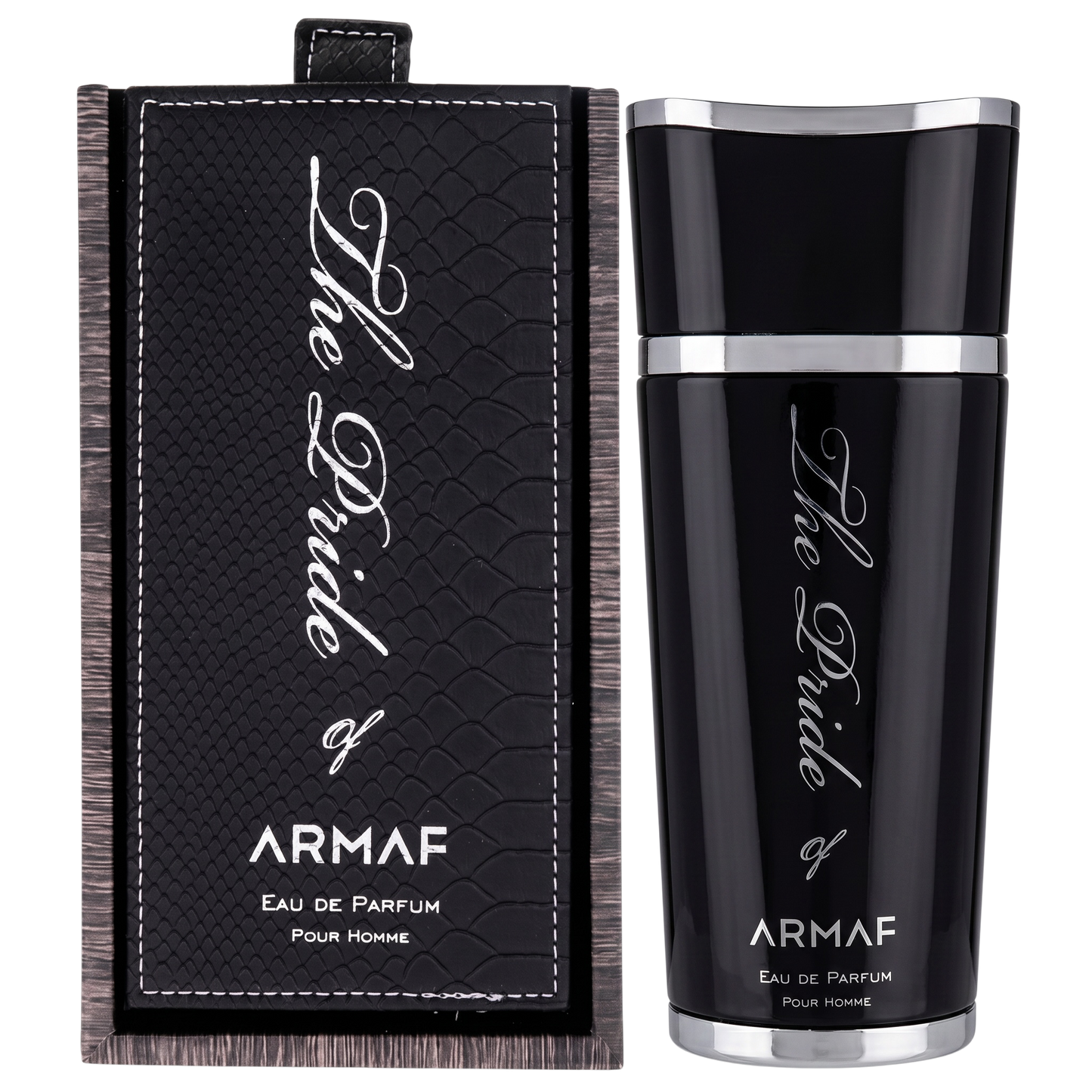 Black Armaf Eau de Parfum bottle and packaging on a white background