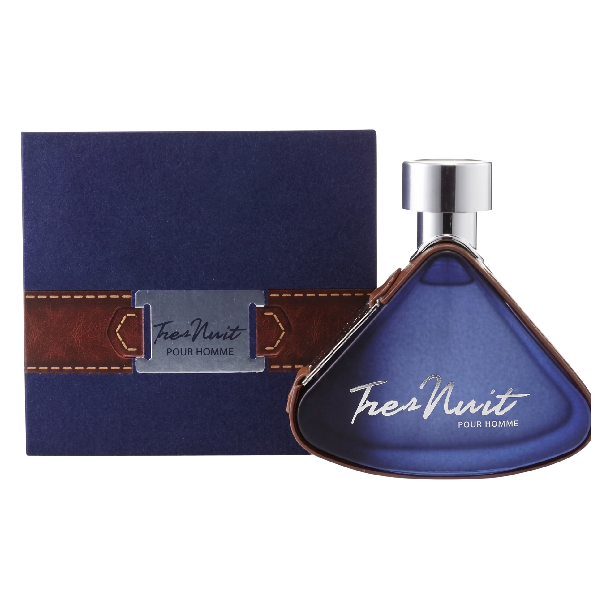 Tres Nuit Pour Homme perfume bottle and packaging on a white background