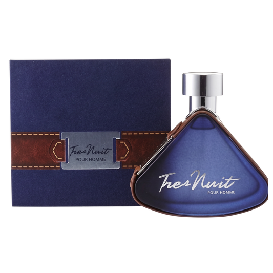 Tres Nuit Pour Homme perfume bottle and packaging on a white background