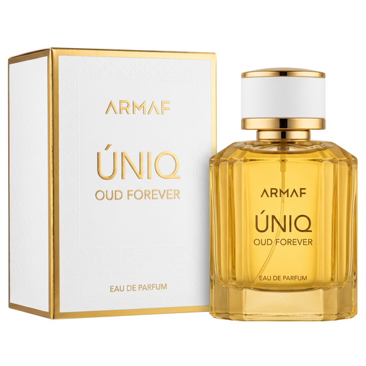 Armaf Uniq Oud Forever perfume bottle and packaging on a white background