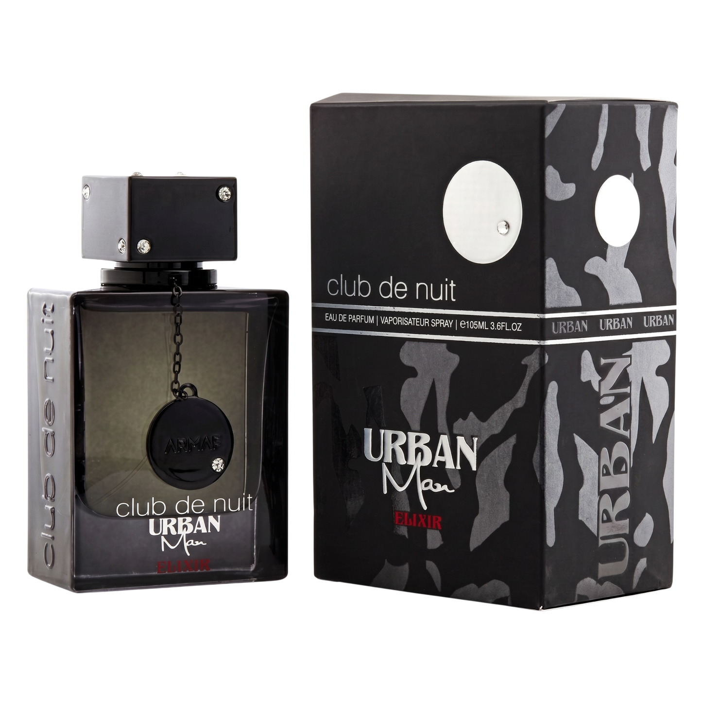 Perfume bottle and packaging of 'Urban Man Club de Nuit' on a white background
