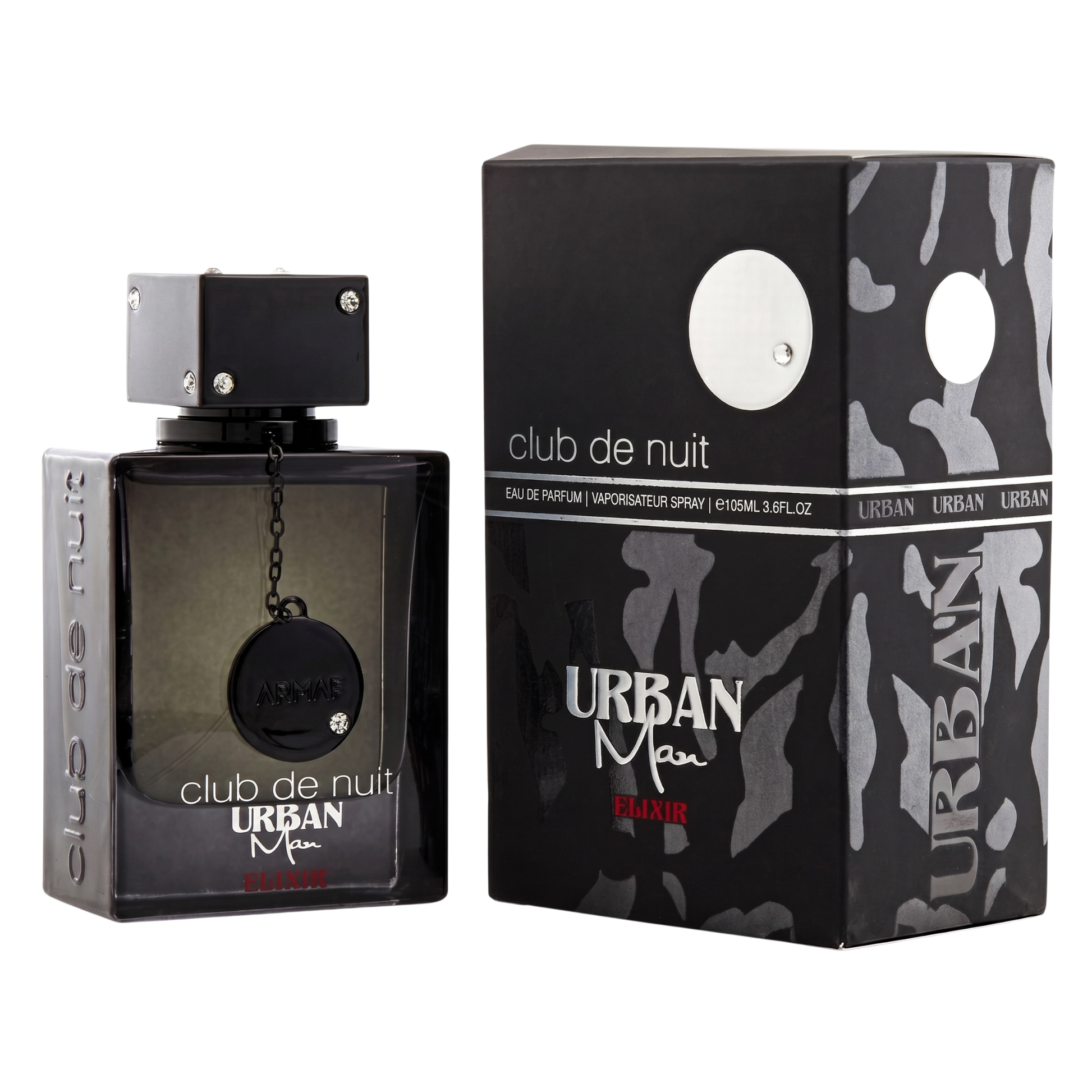 Perfume bottle and packaging of 'Urban Man Club de Nuit' on a white background