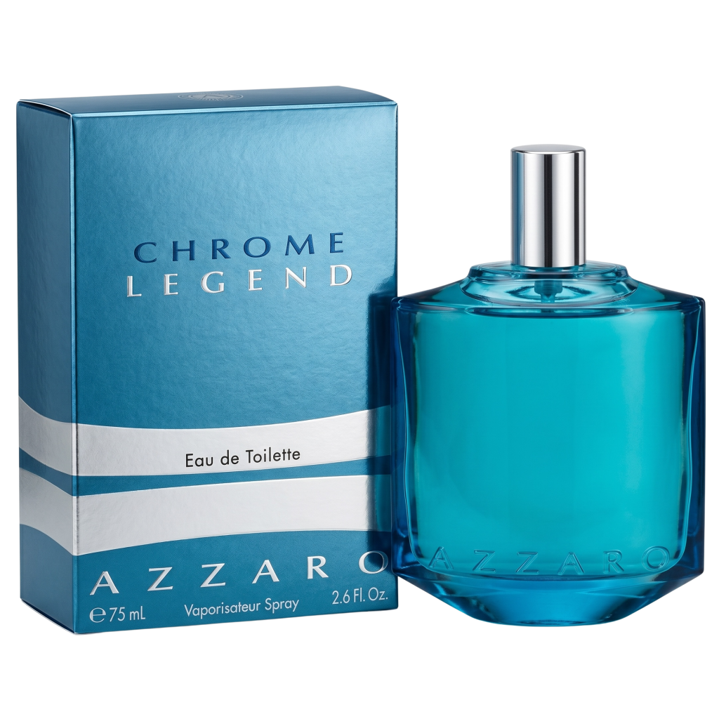 Azzaro Chrome Legend Eau de Toilette bottle and packaging on a white background
